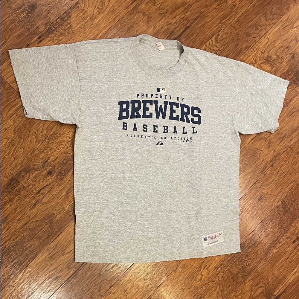 Vintage 2005 MLB Milwaukee Brewers T-Shirt Mens Grey Majestic USA Size 2X